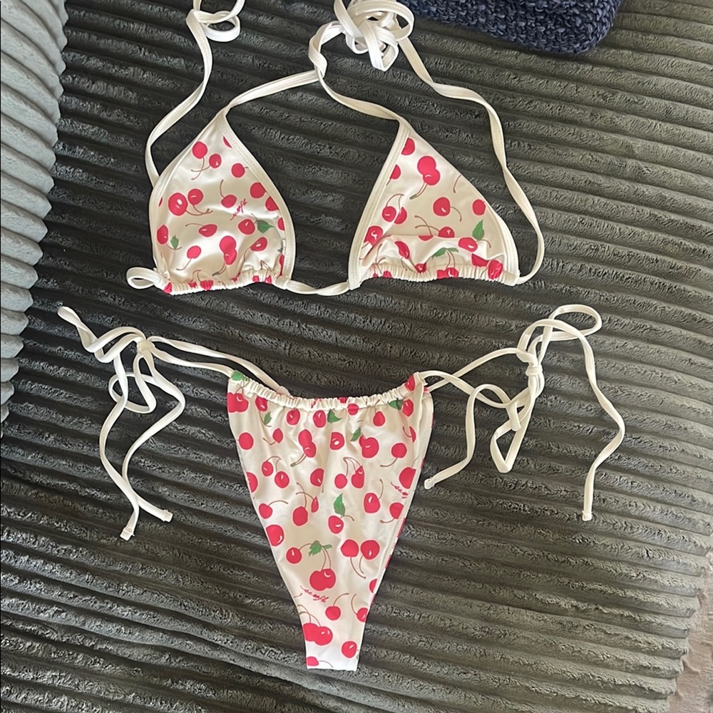 Frankie's Bikinis Cherry Print Bikini - White and Red
